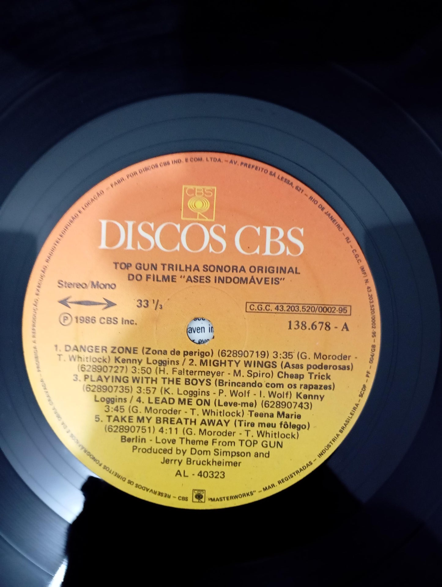 Disco Vinil Ases Indomáveis Top Gun Com Encarte A