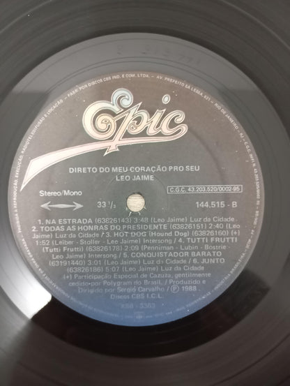 Disco Vinil Direto Do Meu Coração Pro Seu Leo Jaime A