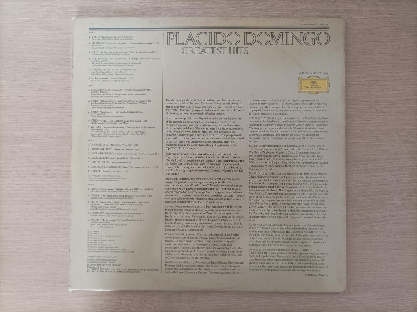 Lp Vinil Placido Domingo Greatest Hits Duplo Importado