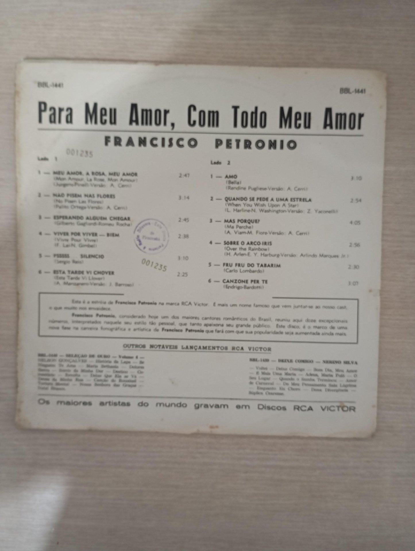 Lp Vinil Francisco Petrônio Para Meu Amor, Com Todo Meu Amor