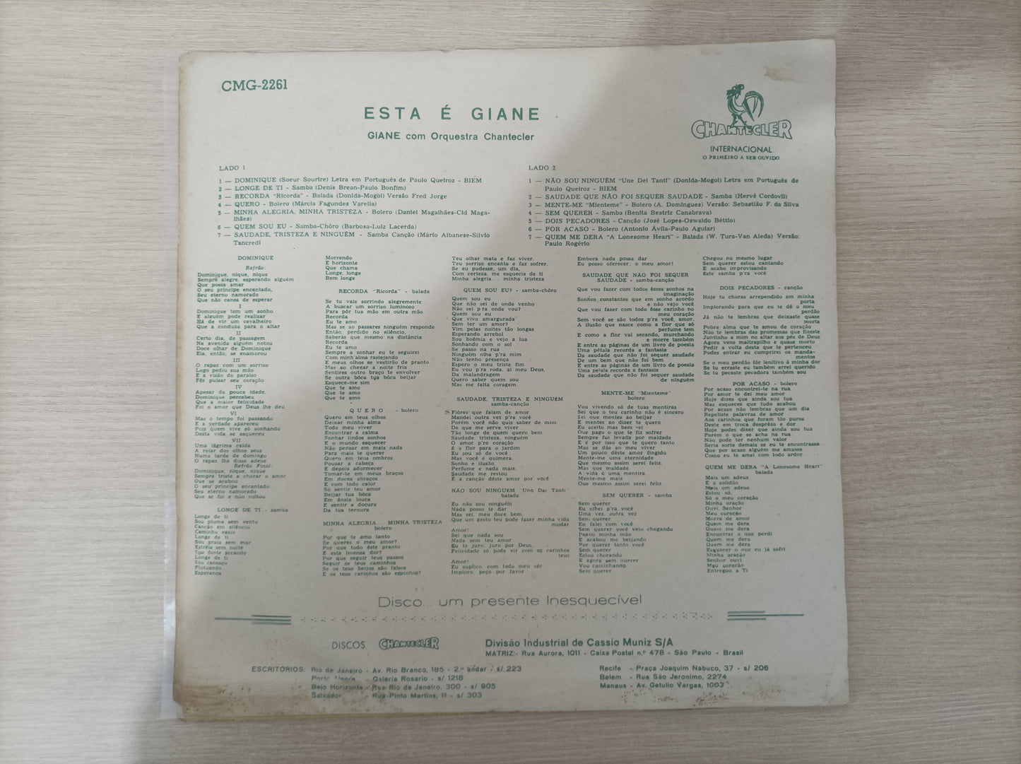 Lp Vinil Giane Esta É Giane A Voz Doçura