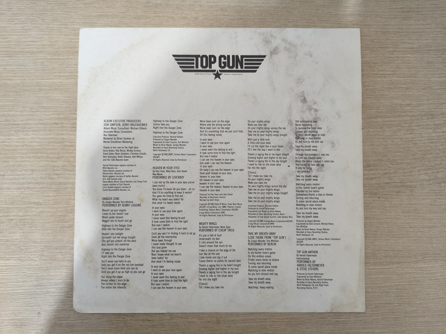 Lp Vinil Top Gun / Ases Indomáveis Com Encarte, Leia