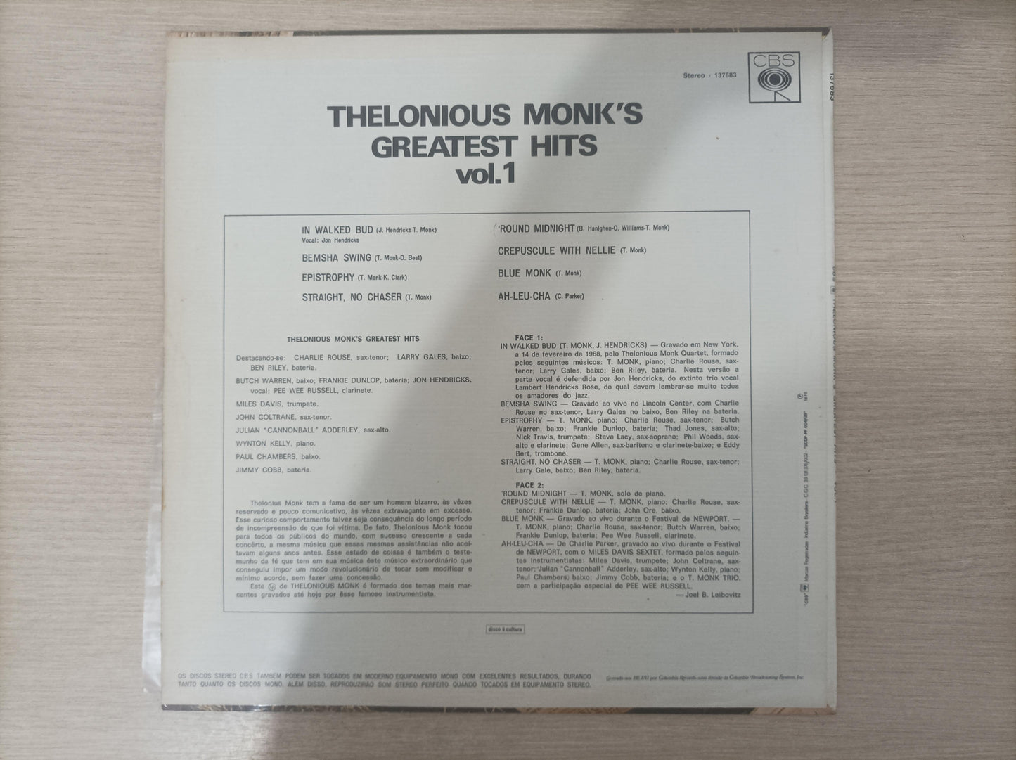 Lp Vinil Thelonious Monk Greatest Hits Vol. 1