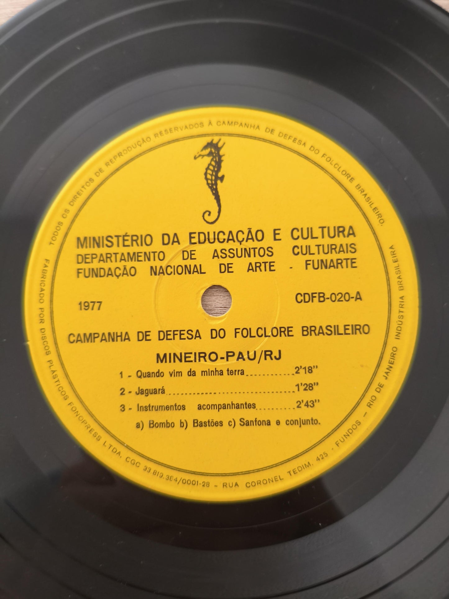 Compacto Vinil Mineiro-Pau / RJ Folclore Brasileiro 20 A