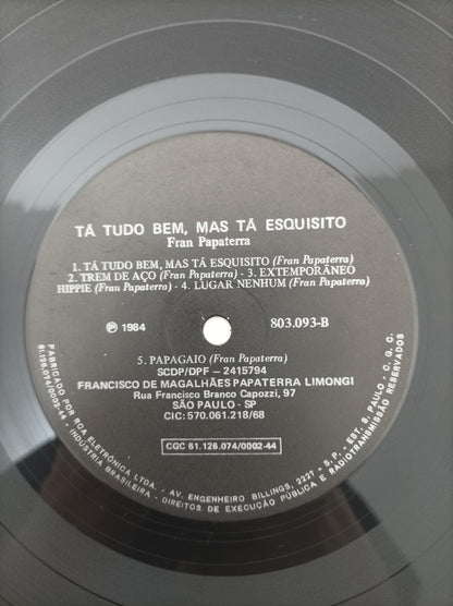 Lp Vinil Francisco Tá Tudo Bem, Mas Tá Esquisito Com Encarte