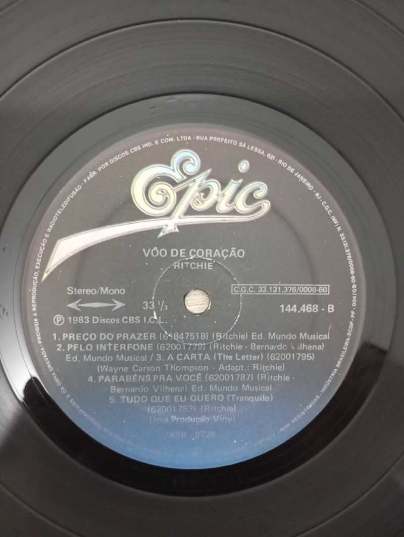 Lp Vinil Ritchie Vôo De Coração Com Encarte