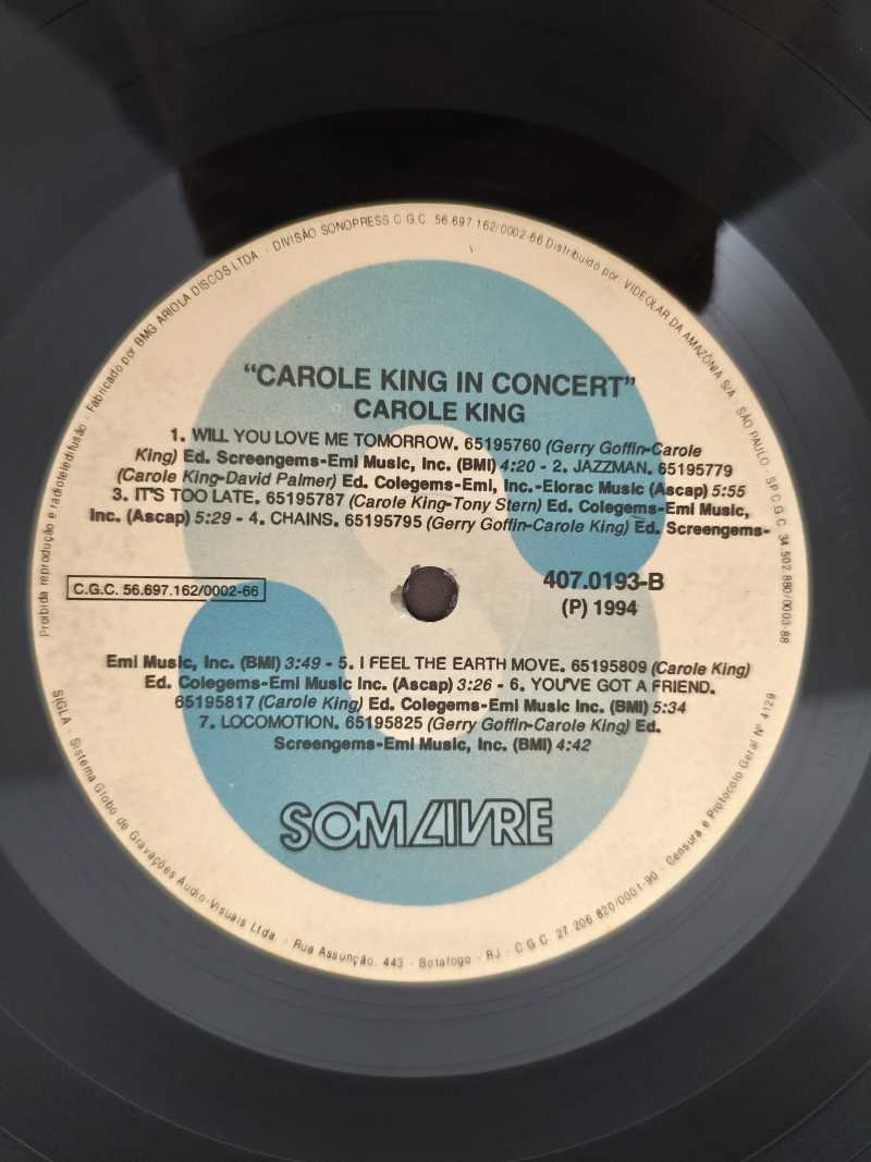 Lp Vinil Carole King In Concert Com Encarte