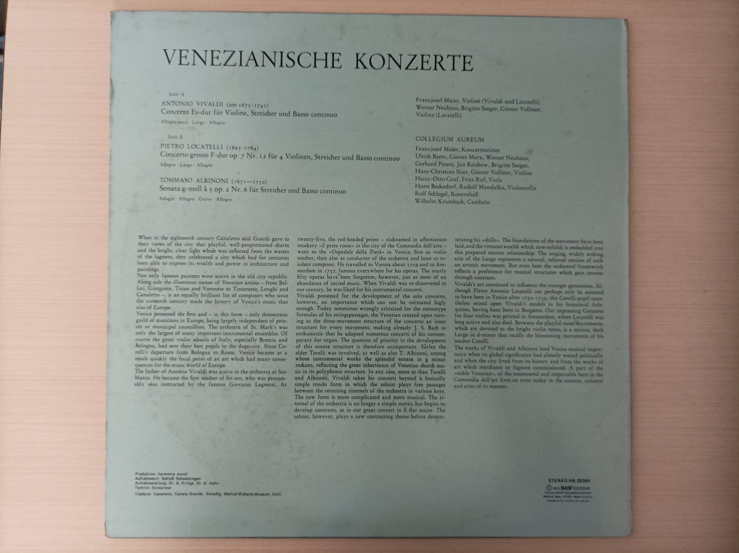 Lp Vinil Collegium Aureum Venezianische Konzerte