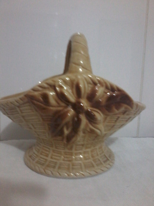 Enfeite Porcelana Antigo Cesta Cachepo Flores
