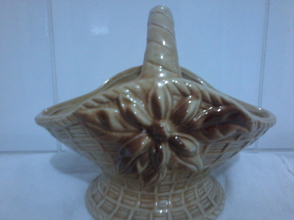 Enfeite Porcelana Antigo Cesta Cachepo Flores