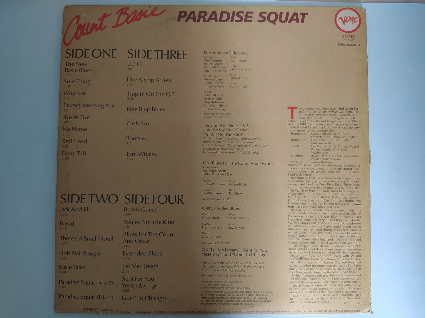 Lp Vinil Count Basie Paradise Squat Duplo