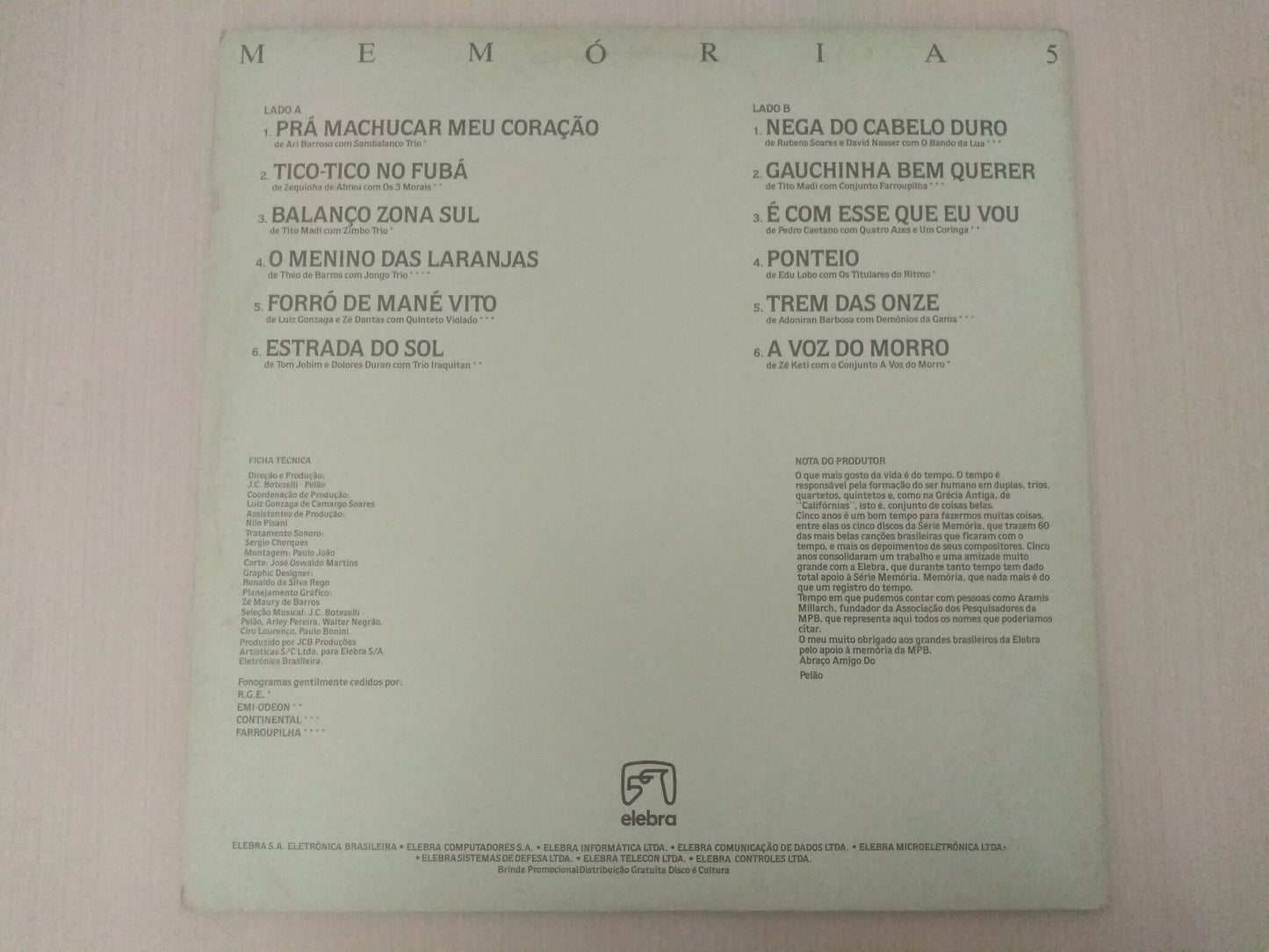 Lp Vinil Elebra Memória 5 Capa Dupla