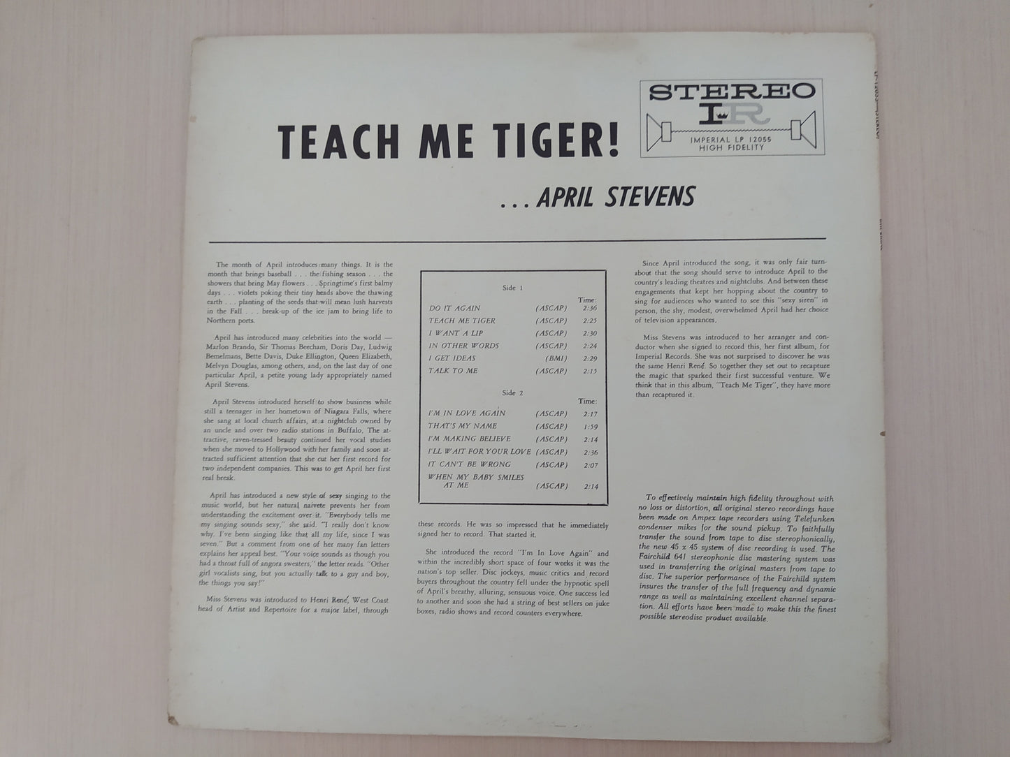 Lp Vinil April Stevens Teach Me Tiger! Importado
