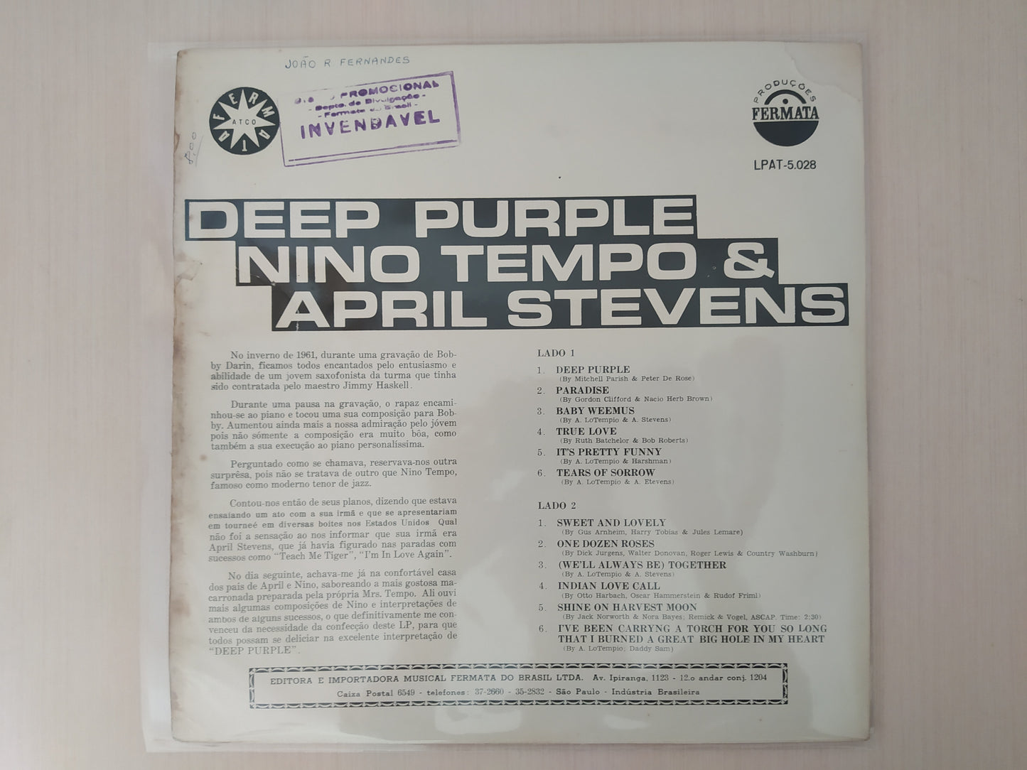 Lp Vinil Nino Tempo & April Stevens Deep Purple