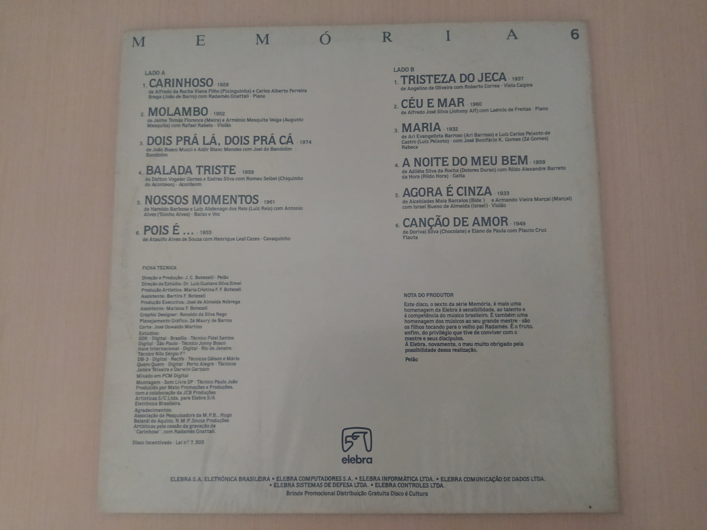 Lp Vinil Elebra Memória 6 Solistas Brasileiros