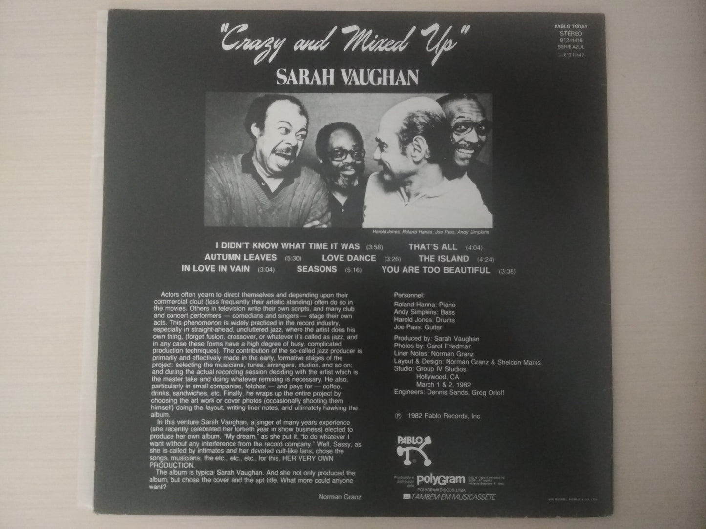 Lp Vinil Sarah Vaughan Crazy and Mixed Up