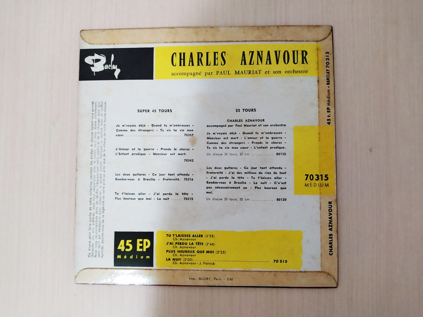 Lp Vinil Compacto Charles Aznavour Tu T'laisses Aller